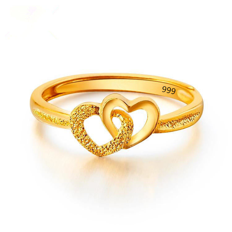 Heart Shaped Gold Electroplated Copper Ring Frosted Ring Simple Fashionable Jewelry For Women Everyday Wearable