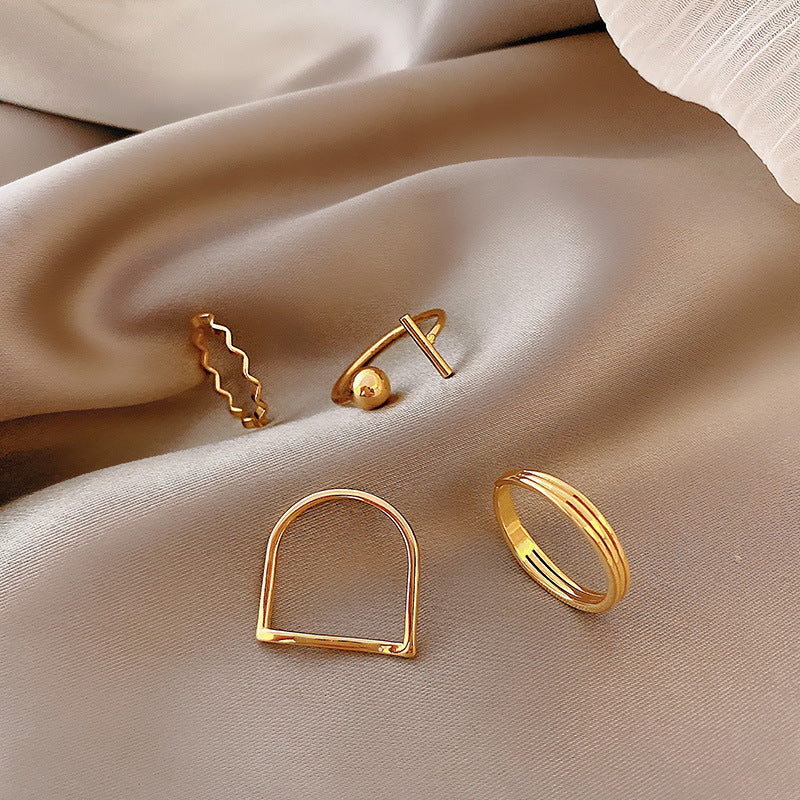 Women Adjustable Gold Plated Rings With Geometric Design And Artificial Gems For Wedding Jewelry Korean Fashion