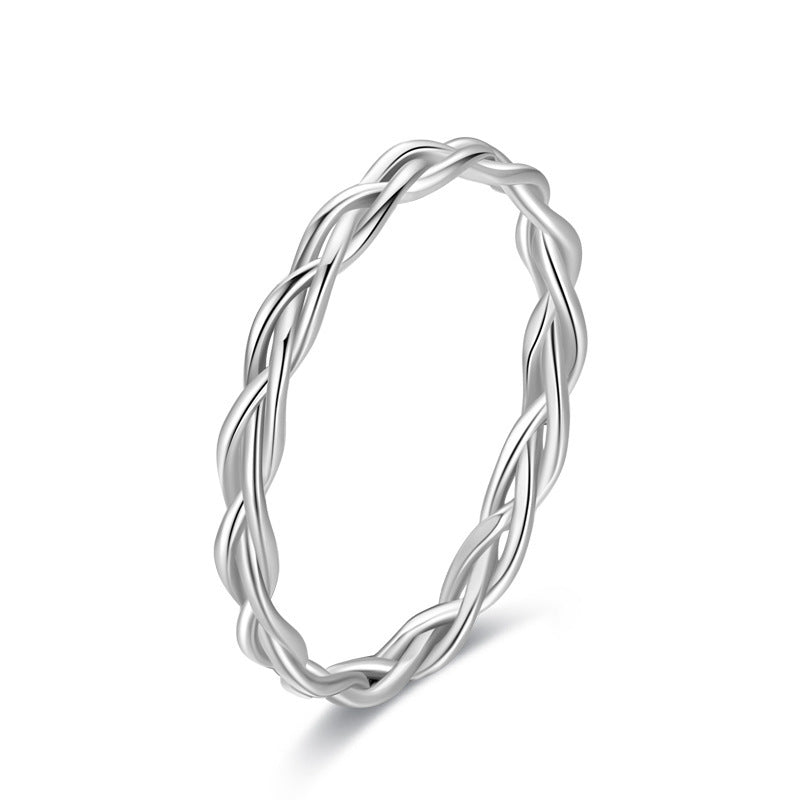 Womens Ring S925 Sterling Silver Ring Exquisite Curved Cross Ring Braid Band Ring for Her Thin Lightweight Silver Ring Anniversary Gift for Women