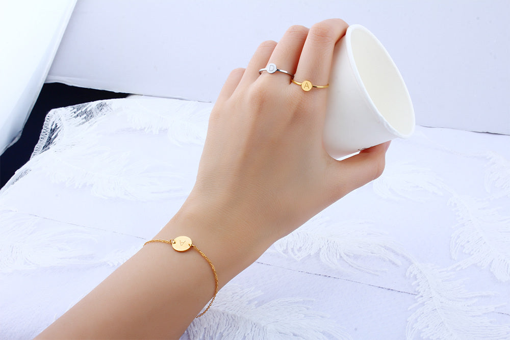 Copper English Letter Ring Small Round Band Versatile Daily Wear Jewelry for Women Men Teens Gift Everyday Gift