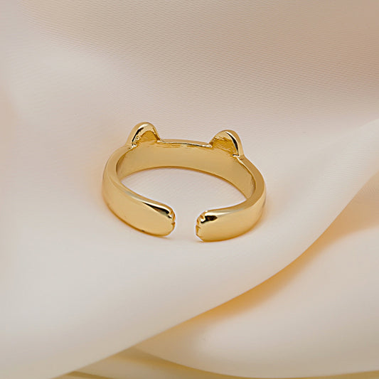 Womens Alloy Ring With Playful Cat Ear Design Geometric Korean Style Adjustable Opening Ring Gold Silver Shine