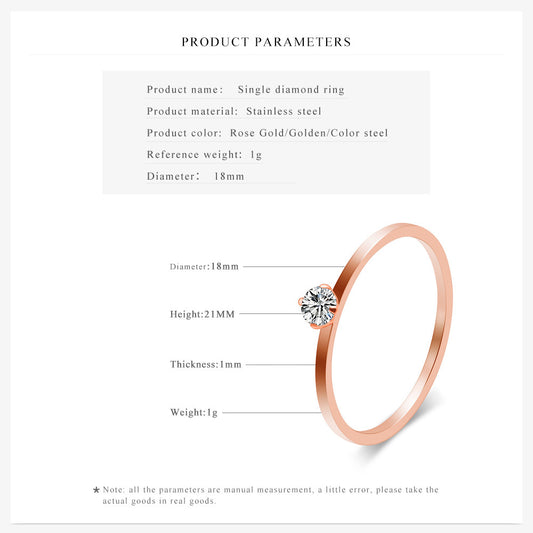 Womens Titanium Steel Ring Geometric Zircon Jewelry Stainless Steel Ring Elegant Design Rose Gold And Gold Tone
