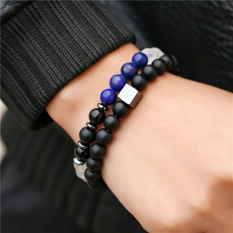Unisex Retro Black Frosted Crystal Bracelet Set With White Crystal Accents Simple Wrist Accessories Fashion Daily Wear
