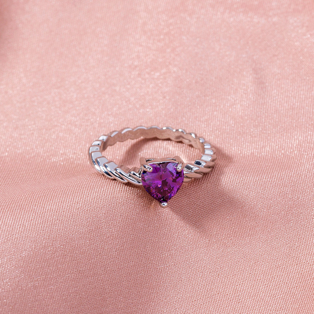 Adjustable Copper Ring With Violet Zircon Stone Bronze Finish European Gift Boxed Jewelry For Women Stylish Ring