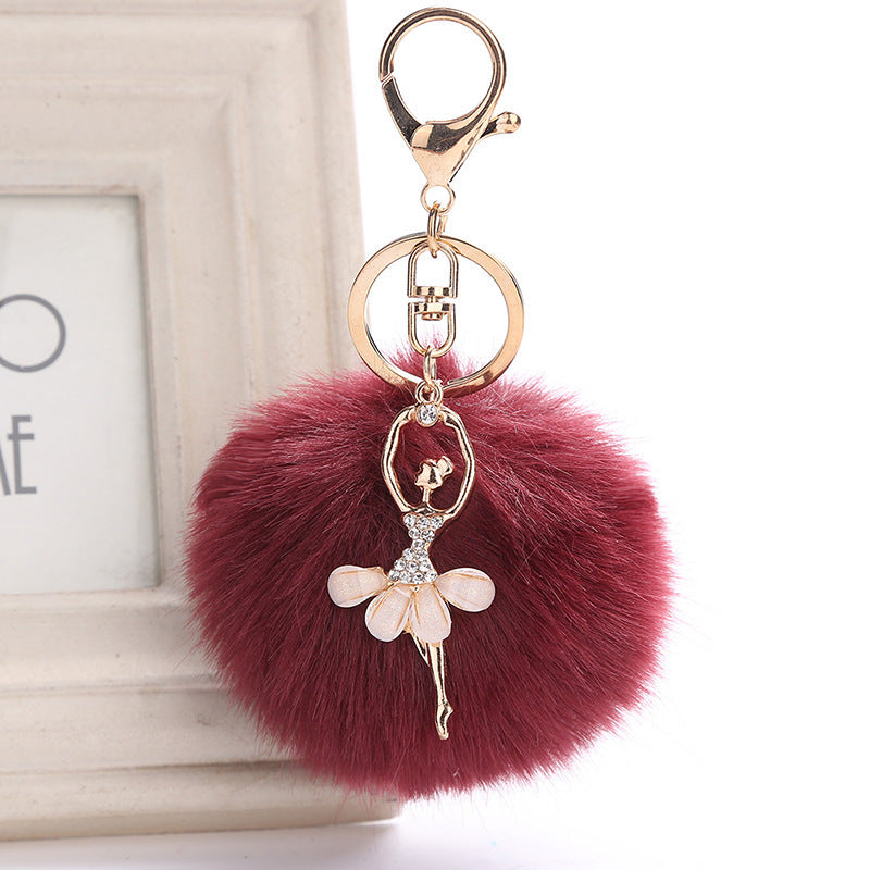 Car Keychain Pendant Simulation Rabbit Hair Accessory Metal Plush Key Ring Bag Charm Fluffy Colorful Gift Style