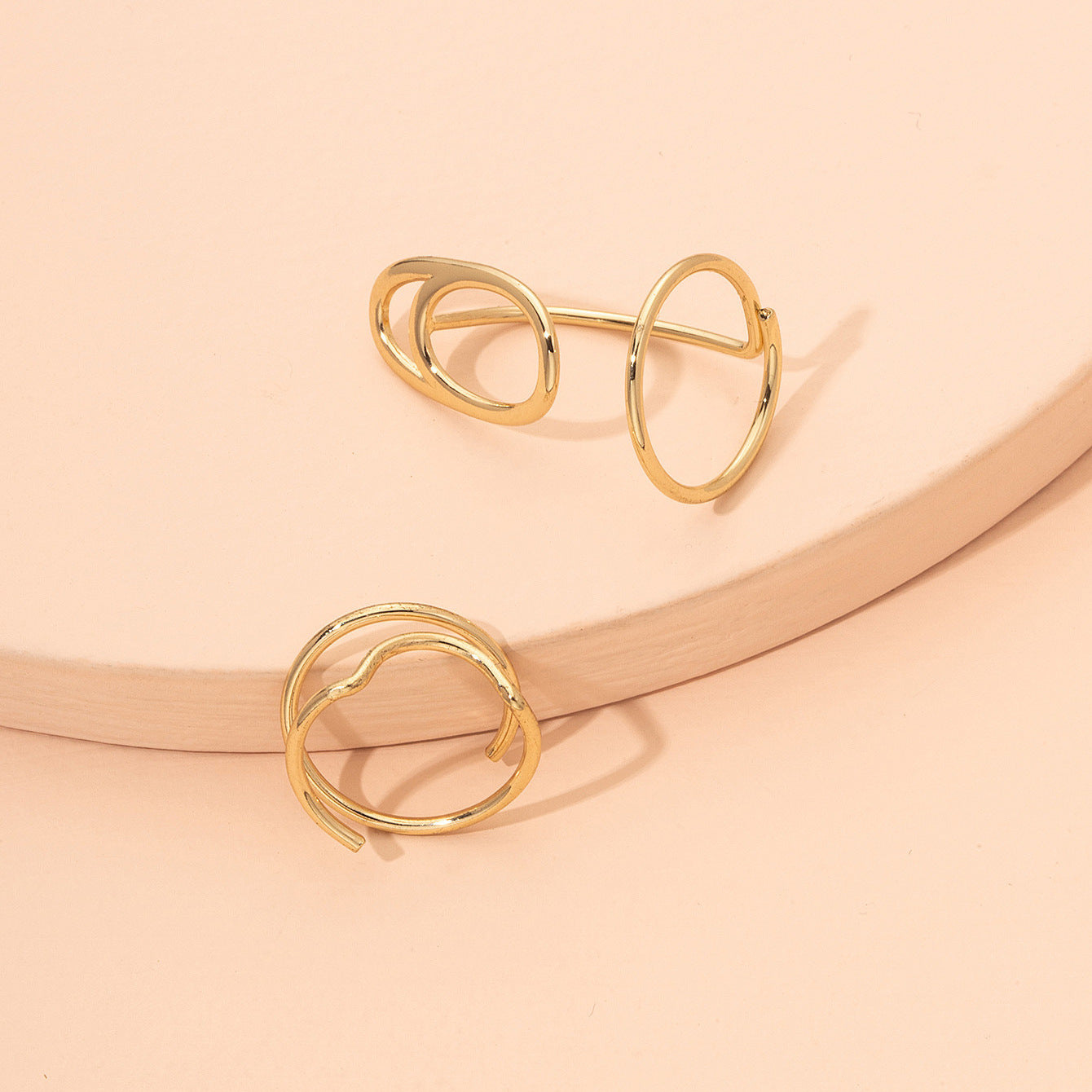 Womens Copper Rings Set 2 Gold Fashion Jewelry Finger Buckle Rings Elegant Jewelry Set For Womens Girls Trendy Trendy