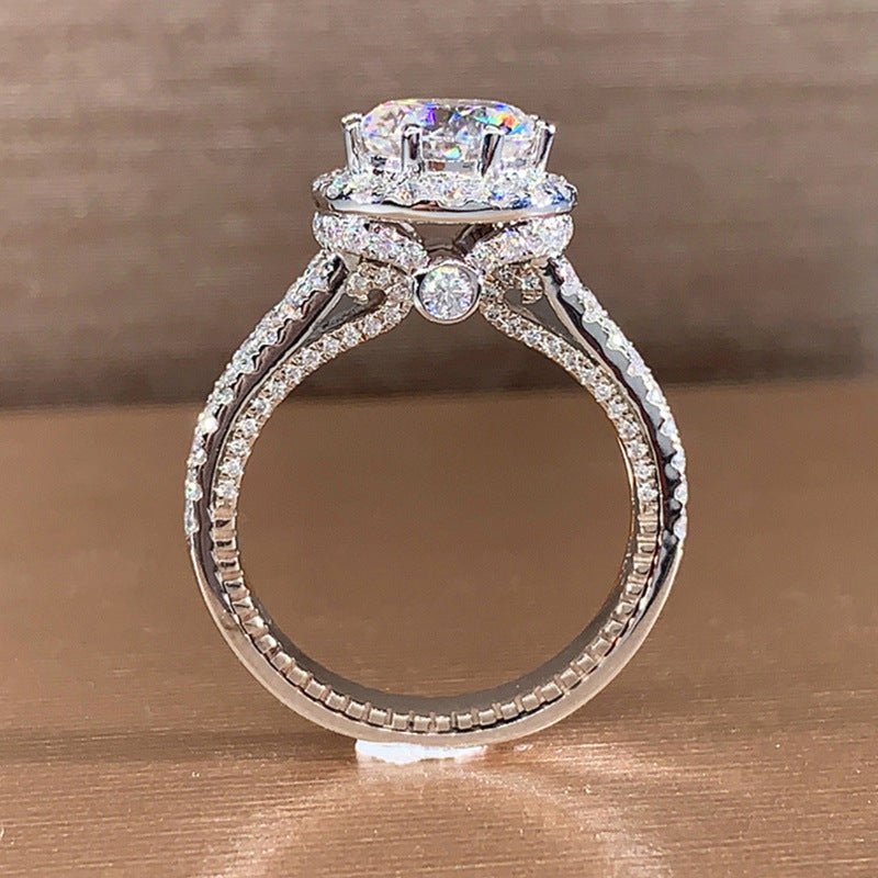 Womens Ring Micro Inlaid Zircon Round Rhinestones Copper Classic Geometric Elegant Fashionable Durable Jewelry