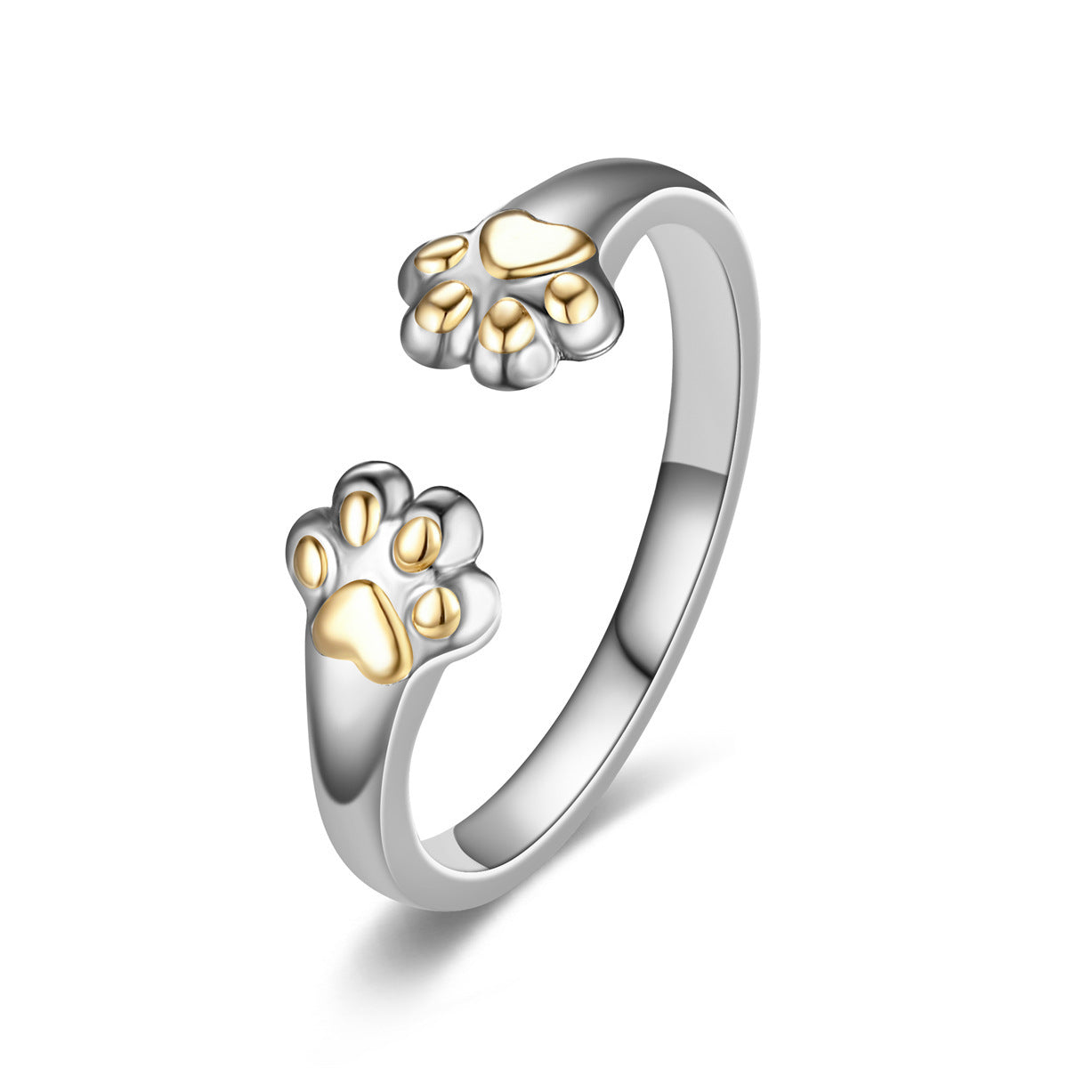 Couple Stainless Steel Ring Set Star Shaped With Cat Paw Design Matching Jewelry Band For Him And Her Together
