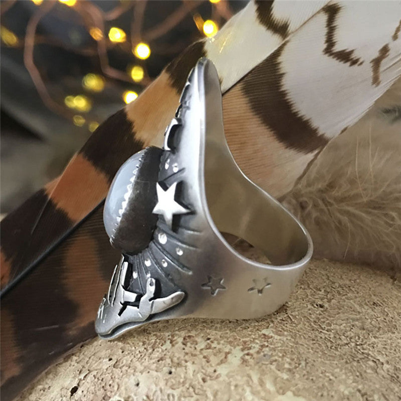 Unisex Moonstone Ring Flower Shape Electroplated Alloy Jewelry Vintage Silver Style Everyday Wear Unique Motif Ring