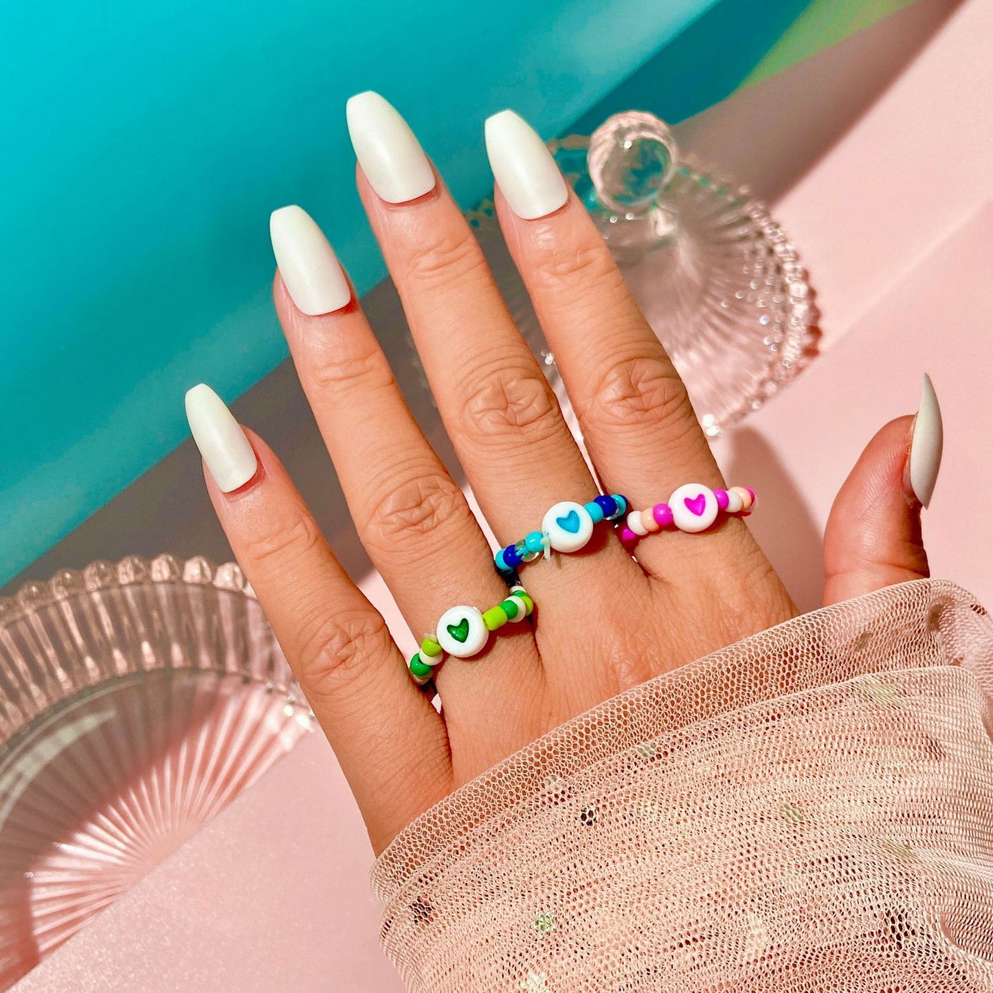 Handmade Colorful Glass Rice Bead Ring Geometric Design