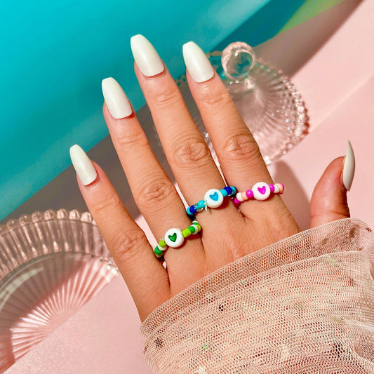 Handmade Colorful Glass Rice Bead Ring Geometric Design