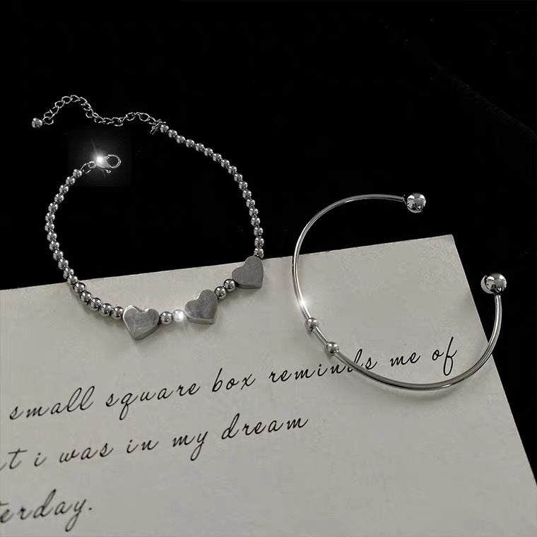 Peach Heart Charm Bracelet Dainty Alloy Chain Adjustable Length Silver Jewelry Gift For Girls With Silver Tone