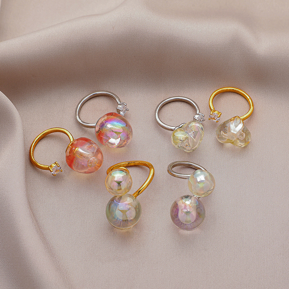 Women Copper Bubble Ring Adjustable Opening With Golden Accents Diamond Color Trendy Ring For Her Fashion Chic