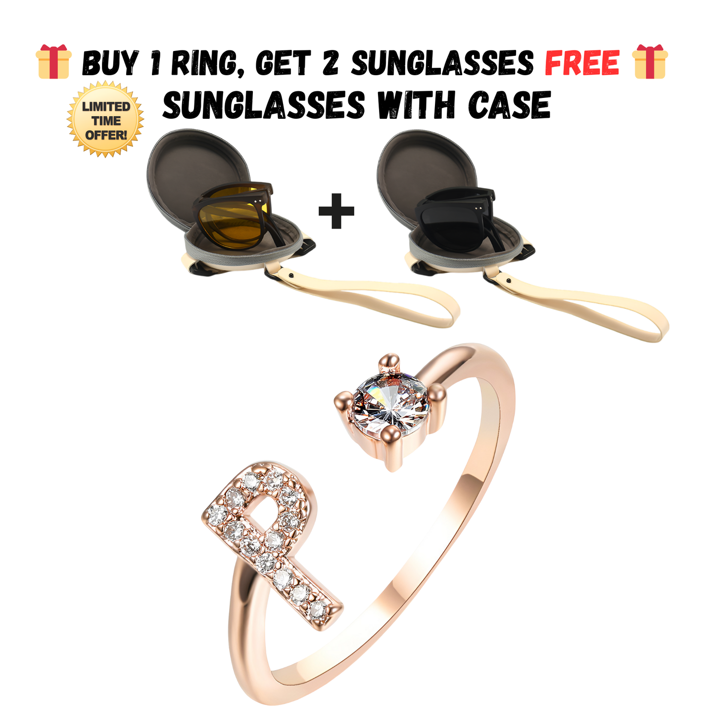 Adjustable Letter Zircon Ring with Alphabet Initials A Z Copper Alloy Jewelry Gift for Women Elegant Gift Idea