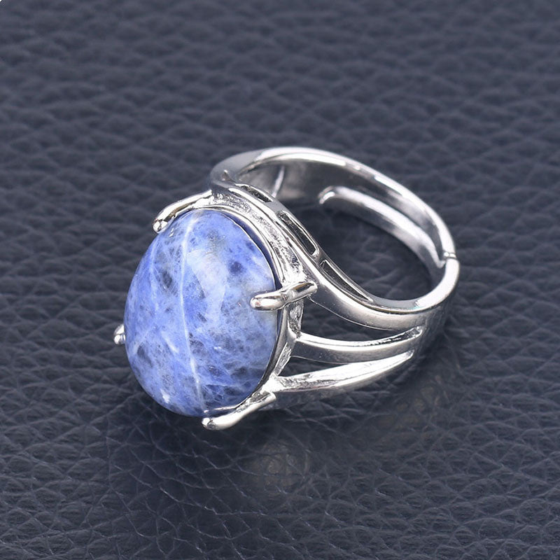 Women's Natural Stone Oval Ring Inlay Alloy Setting with Semiprecious Gemstones Jewelry Accessory Elegant Look