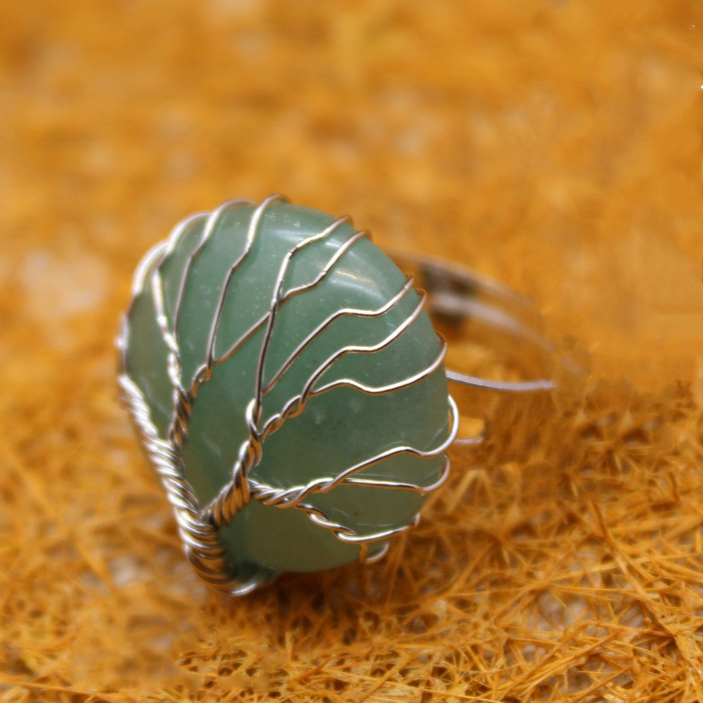 Unisex Korean Inspired Leaf Design Gemstone Ring Handcrafted