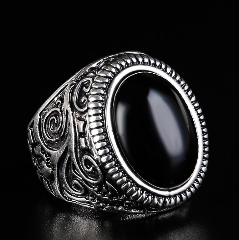 Titanium Steel Ring With Black Stone For Men Fashion Jewelry Gift Elegant Statement Accessory Size 7 8 9 10 11 12