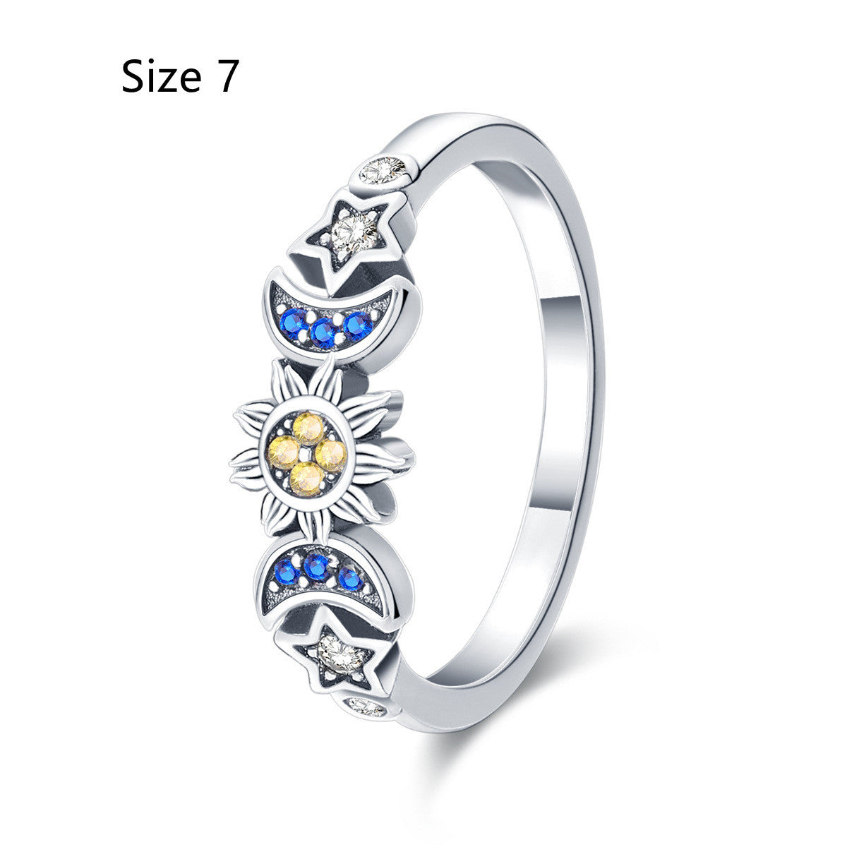 Womens Silver Plated Ring Star Moon Heart Design Jewelry Gift For Her Dainty Elegant Fashion Accessory Jewelry