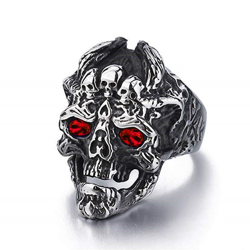 Mens Devil Dragon Head Ring Alloy Electroplated Titanium Steel Ring Zircon Inlaid Gemstones Biker Punk America
