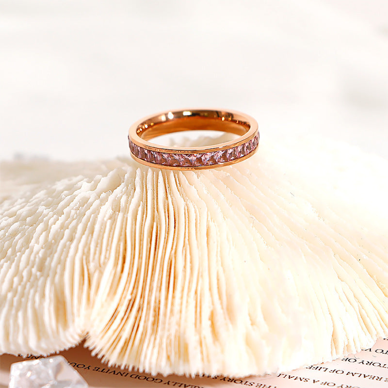 Starry Ring Titanium Steel Diamond Band Elegant Durable Everyday Wear Jewelry Gift For Her Pink Sizes US4 5 6 7