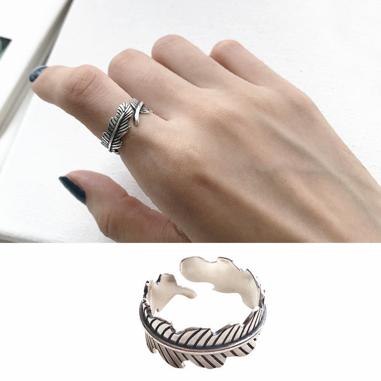 Leaf And Feather Copper Electroplated Ring For Women Simple Elegant Fashion Jewelry Everyday Wear Satin Finish