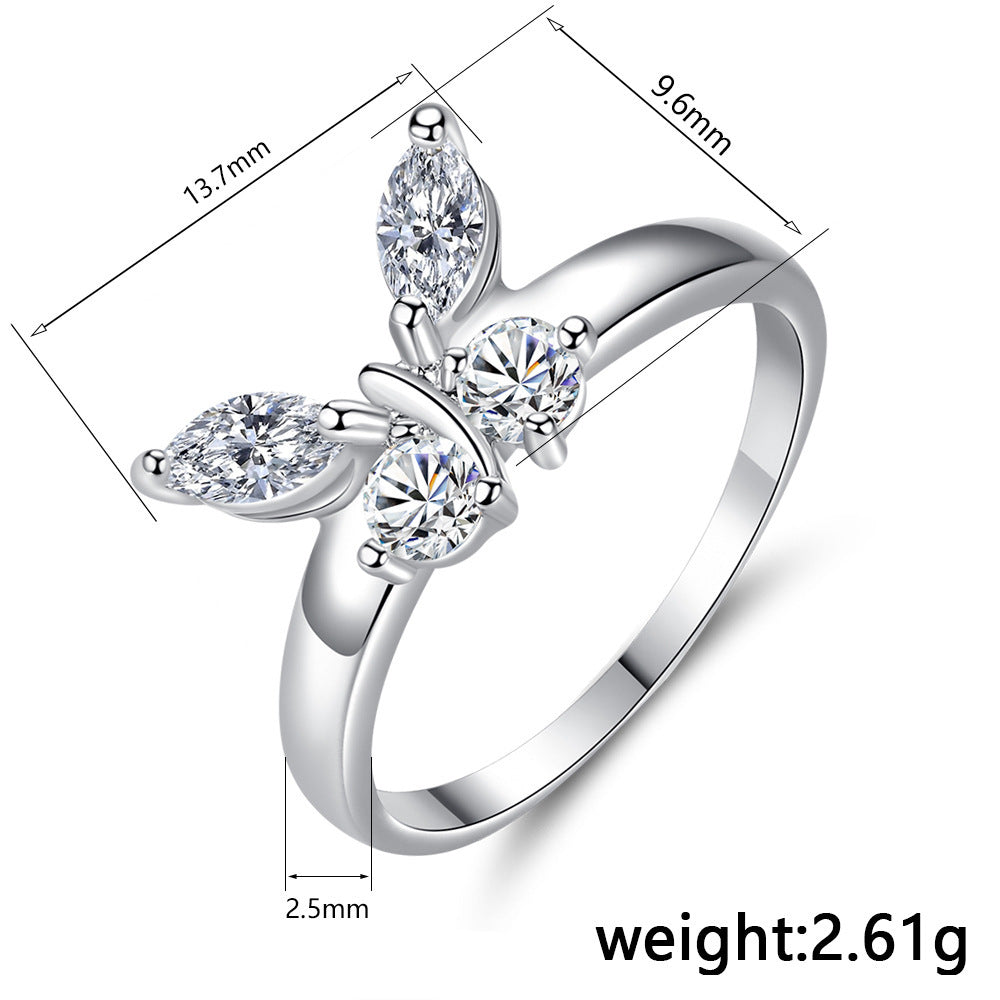 Womens Butterfly Ring Zircon Inlaid Copper Elegant Wedding Ring Gift Packed For Her Fashion Jewelry Gift Ready