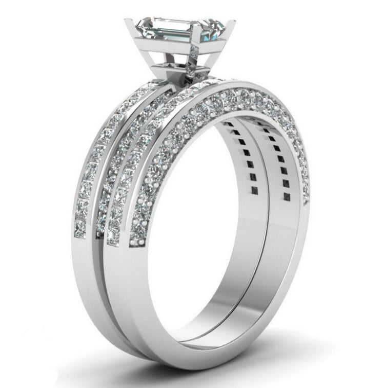 Silver Plated Zircon Ring Geometric Design For Women Elegant Diamond Look Silver Tone Jewelry Sizes 5 6 7 8 9 10 11 12