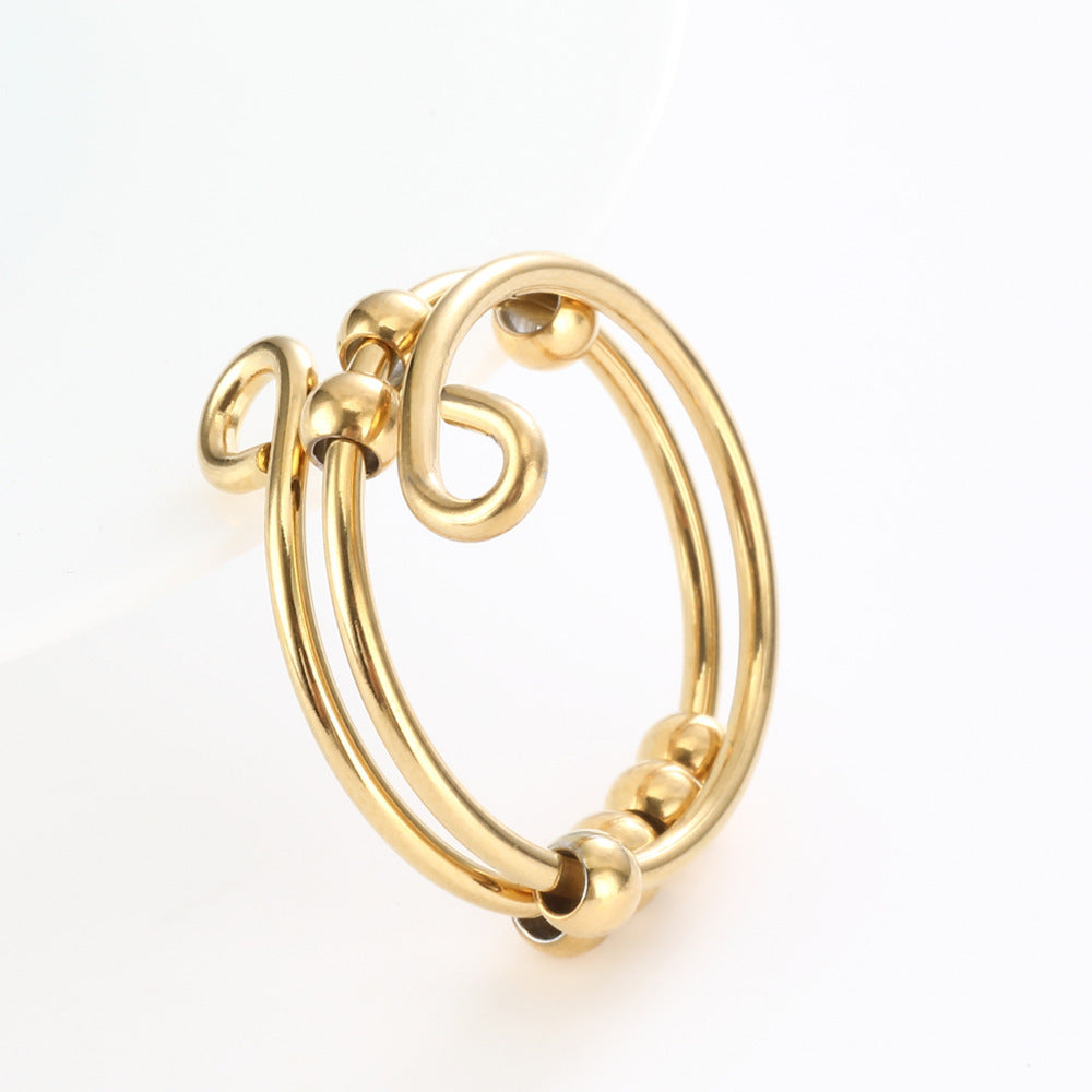 Spinner Ring For Anxiety Relief Rotating Bead Ring Titanium Steel Polished Fidget Decompression Ring Night Use