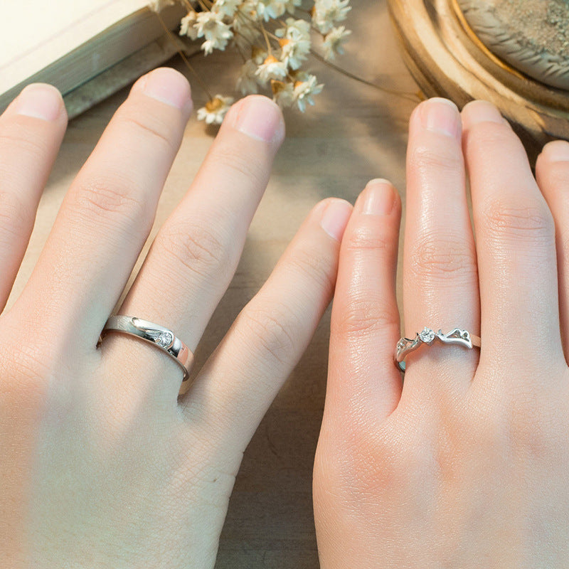 Adjustable Silver Wings Couple Rings Gift For Him And Her