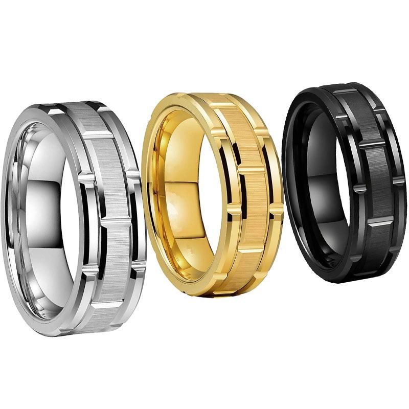 Unisex Stainless Steel Ring Three In One Groove Design Geometric Modern Band European American Fashion Jewelry