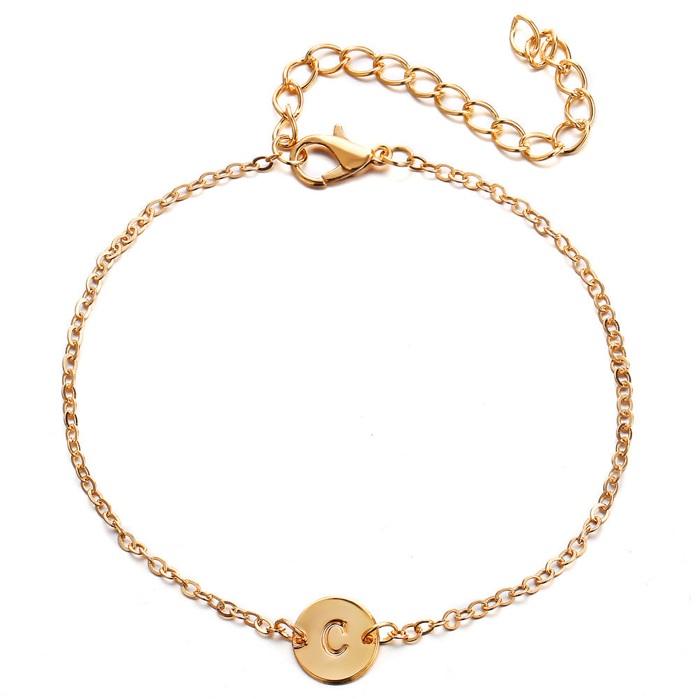 Gold Initial Bracelet Alphabet Charm Adjustable Alloy