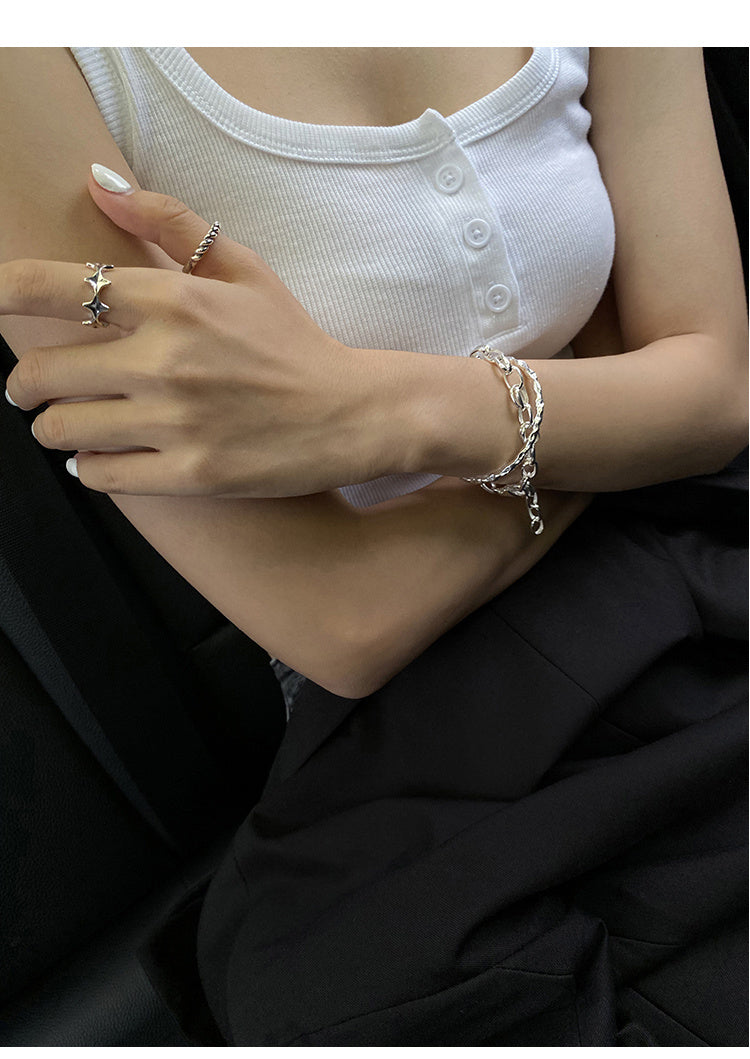 Open End Star Ring Four Eight Pointed Stars Korean Silver