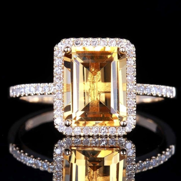 Engagement Ring Diamond Yellow Gemstone Microset Plated Couples Anniversary Ring Elegant Geometric Design Chic