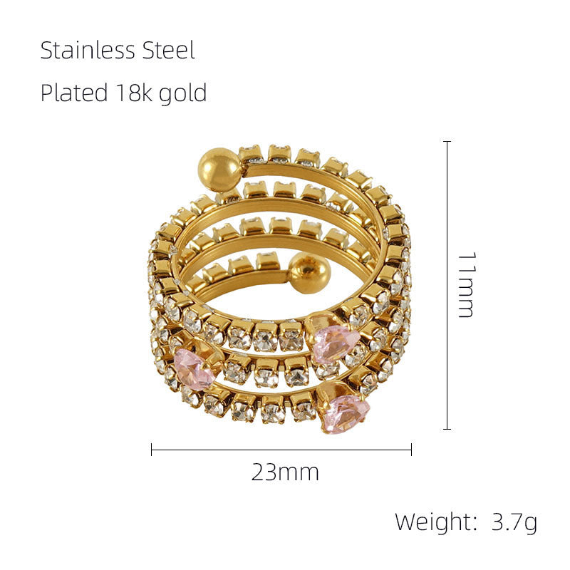 Women's Stainless Steel Ring 18K Gold Plated Full Diamond Multilayer Inlaid Zirconium Geometric Ring Fashion Jewelry for Women Girls Party