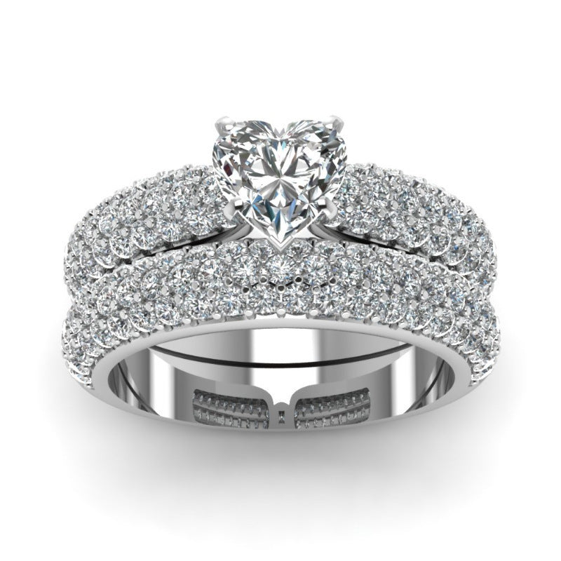 Womens Double Row Diamond Ring Geometric Alloy Band Dazzling High Quality Festival Gift Jewelry Fashion Trendy