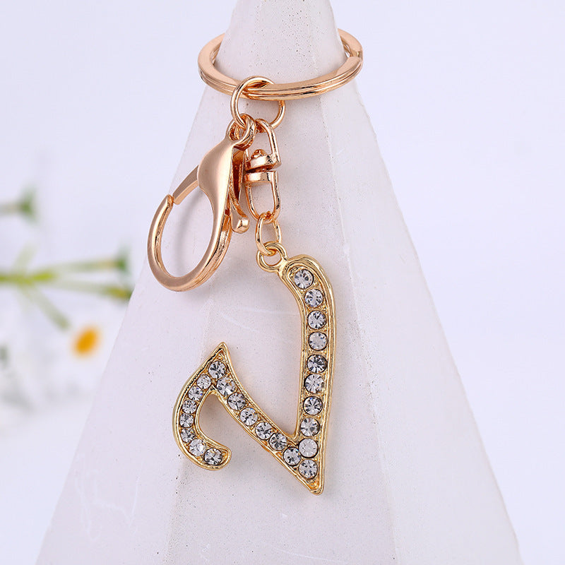 Personalized Initial Keychain With Diamond Inlay Letter Ring For Bags Cars Keys Durable Alloy Finish And Shine