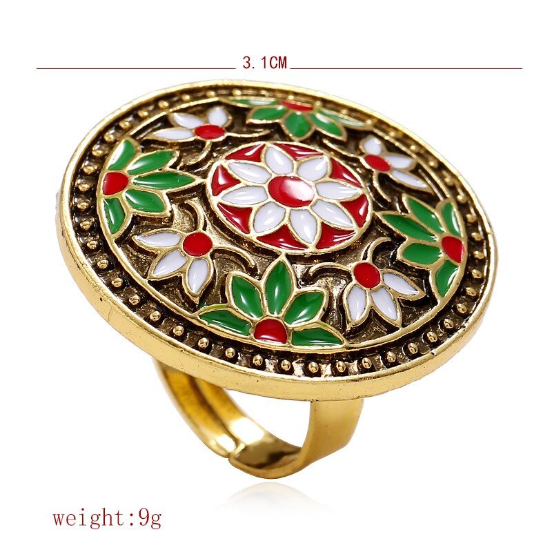 Womens European Style Dripping Oil Round Ring With Alloy Inlaid Gemstones Individually Packed Jewelry Gift For Her
