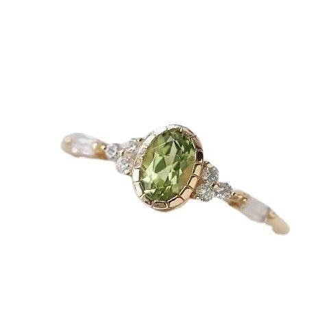 Women Adjustable Ring Imitation Olivine Gemstone Yellow Gold Plated Copper Fashion Jewelry Versatile Elegant Statement