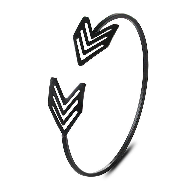 Womens Metal Bracelet Adjustable Opening Openwork Arrow Design With Geometric Elements Modern Bangle For Girls