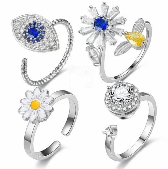 Unisex Zircon Flower Ring Adjustable Little Daisy Copper Korean Style Diamond Accent Quality Durable Fashion Jewelry