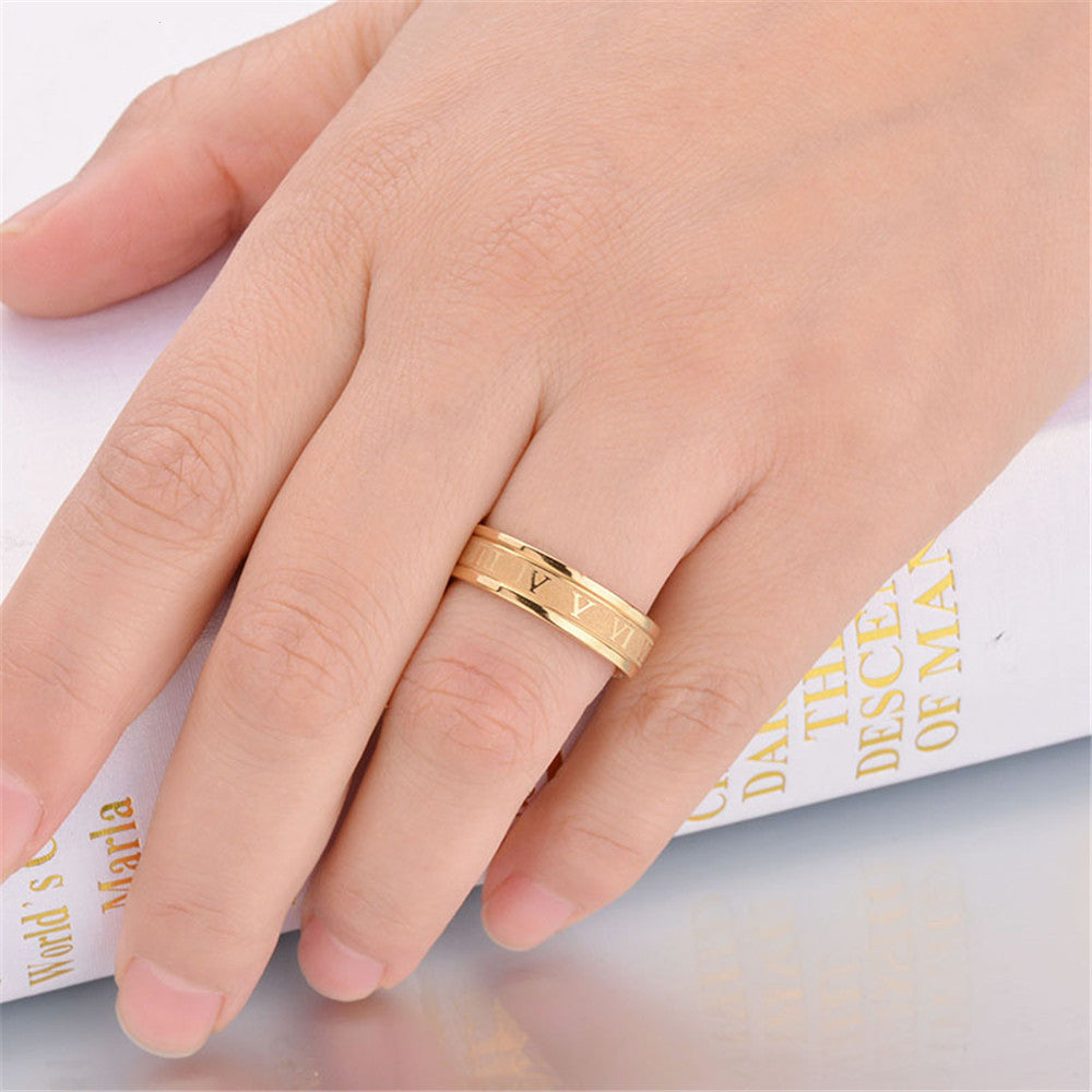 Titanium Steel Punk Ring Electroplated With Straight Edge Roman Numeral Band Fashion Jewelry With Plain Finish