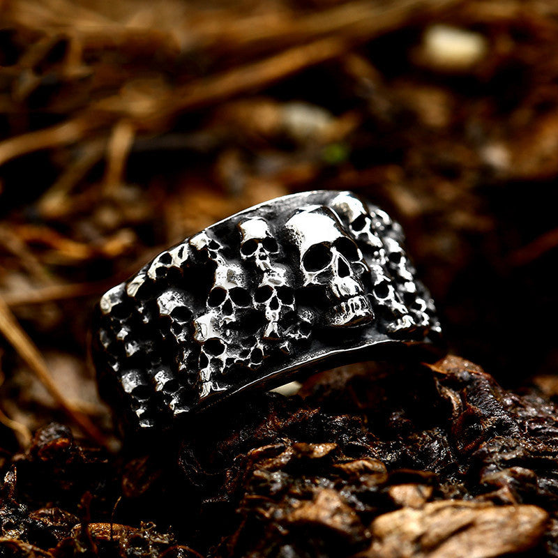 Men's Skull Ring Stainless Steel Punk Ring Retro Biker Ring Gothic Ring for Men Cool Rings Statement Ring Titanium Steel Ring for Men Jewelry