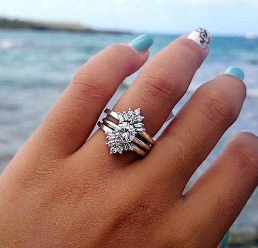 Three Layer Alloy Ring Rhinestones Elegant Jewelry For Women Gift Hollow European Style Luxurious Accessory Fashion