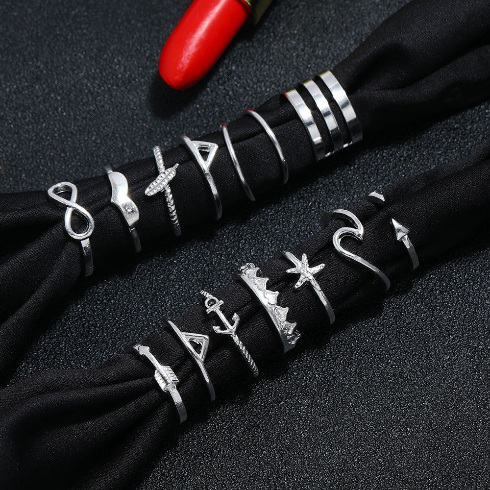 Silver Alloy Rings Set For Women And Girls Stylish Stacking And Layering Everyday Wear Jewelry Style Set Extra