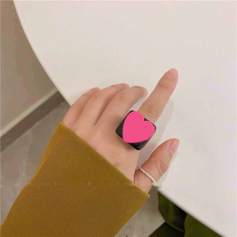 Womens Heart Resin Ring Cute Candy Color Ring Korean Fashion Plastic Love Ring For Women Cute Resin Heart Ring