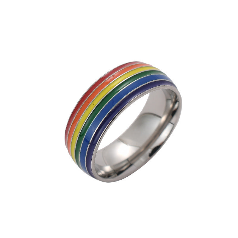 Rainbow Pride Ring Stainless Steel Unisex Jewelry Drop Shape Band In Gold Or Silver Finish For Men And Women Gift Ready
