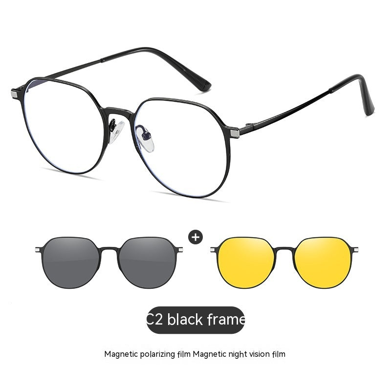 Polarized Retro Oval Sunglasses With Magnetic Suction Frame