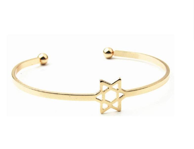 Six Pointed Star Bracelets Adjustable Opening Design Fashion Jewelry Simple Couple Gifts Gold Silver Rose Gold