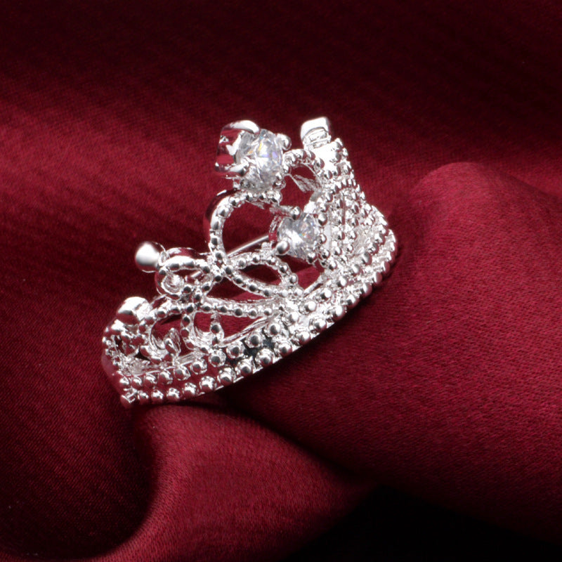 Silver Plated Crystal Crown Ring For Women Wedding Jewelry