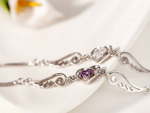 Heart Bracelet Plated Copper White Gold With Purple Diamond And White Diamond Accents Fashion Jewelry Gift For Her